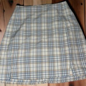 Blue and beige plaid skirt